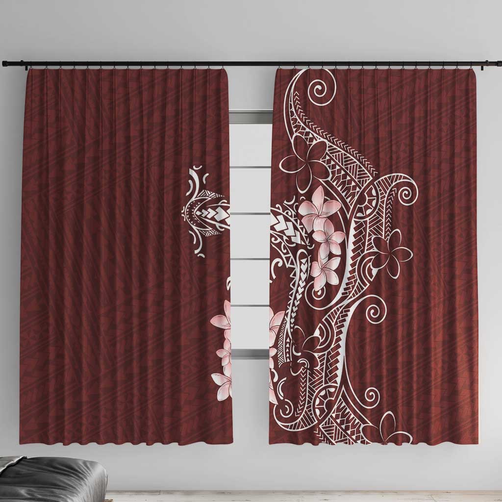 Oxblood Hawaii Window Curtain Hammerhead Shark Tattoo Curve Polynesian LT14 With Hooks Oxblood - Polynesian Pride