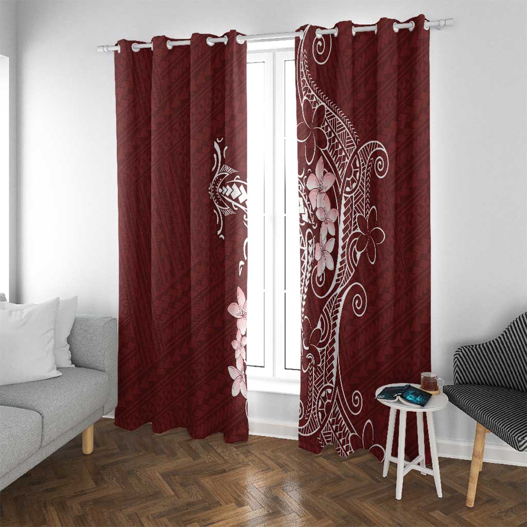Oxblood Hawaii Window Curtain Hammerhead Shark Tattoo Curve Polynesian LT14 With Grommets Oxblood - Polynesian Pride