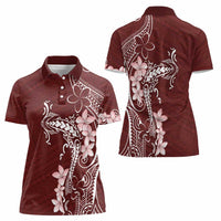 Oxblood Hawaii Women Polo Shirt Hammerhead Shark Tattoo Curve Polynesian LT14 - Polynesian Pride