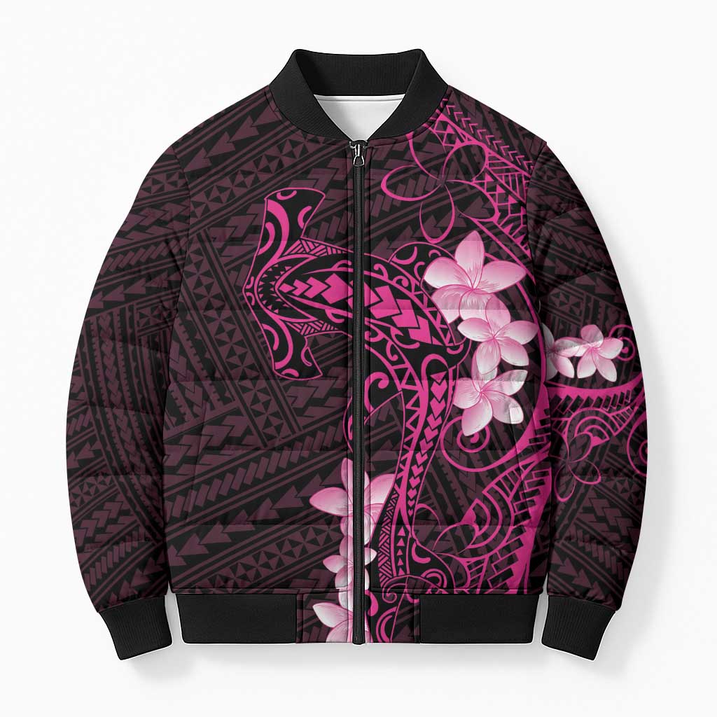 Pink Hawaii Bomber Puffer Jacket Hammerhead Shark Tattoo Curve Polynesian LT14 Unisex Pink - Polynesian Pride