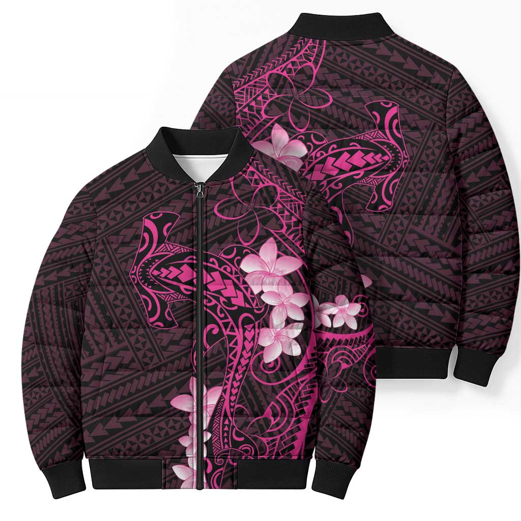 Pink Hawaii Bomber Puffer Jacket Hammerhead Shark Tattoo Curve Polynesian LT14 - Polynesian Pride