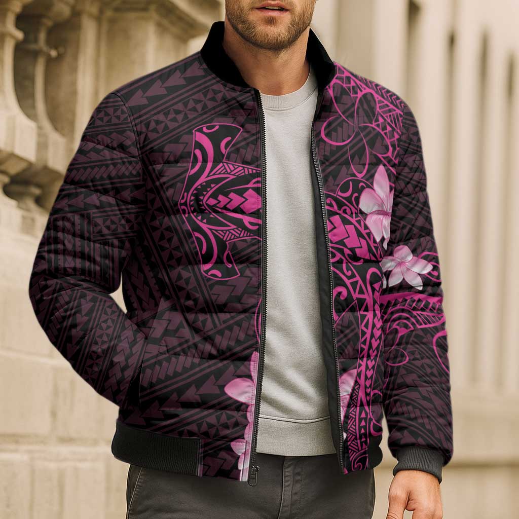 Pink Hawaii Bomber Puffer Jacket Hammerhead Shark Tattoo Curve Polynesian LT14 - Polynesian Pride