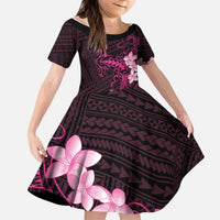 Pink Hawaii Kid Short Sleeve Dress Hammerhead Shark Tattoo Curve Polynesian LT14 KID Pink - Polynesian Pride