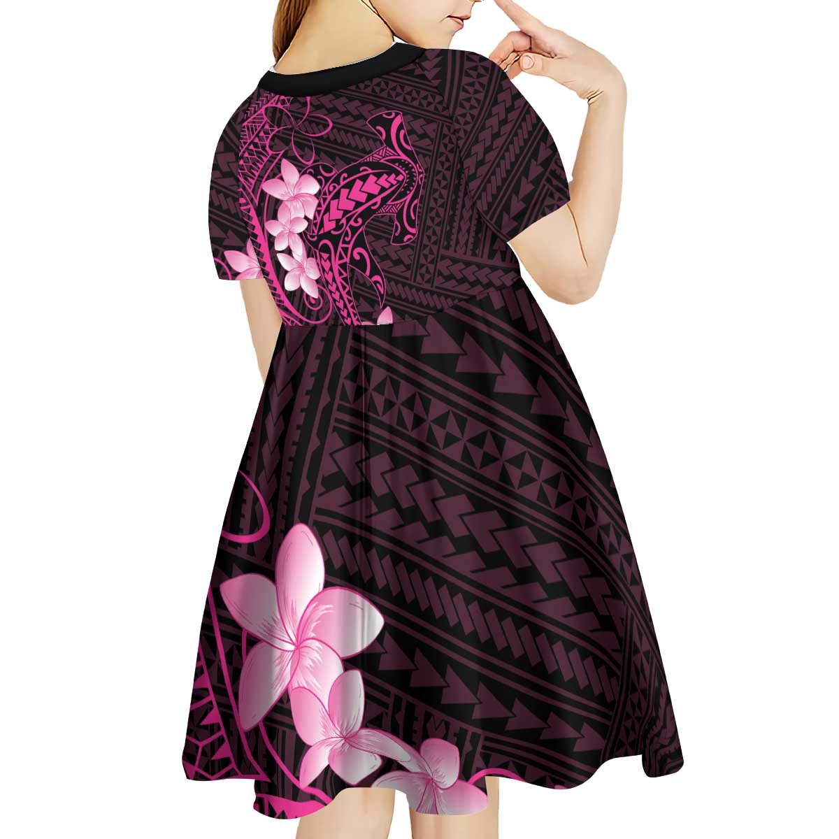 Pink Hawaii Kid Short Sleeve Dress Hammerhead Shark Tattoo Curve Polynesian LT14 - Polynesian Pride