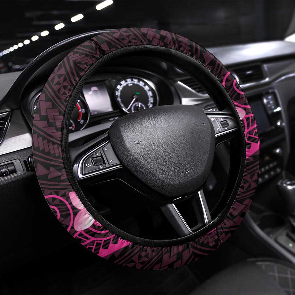 Pink Hawaii Steering Wheel Cover Hammerhead Shark Tattoo Curve Polynesian LT14 Universal Fit Pink - Polynesian Pride
