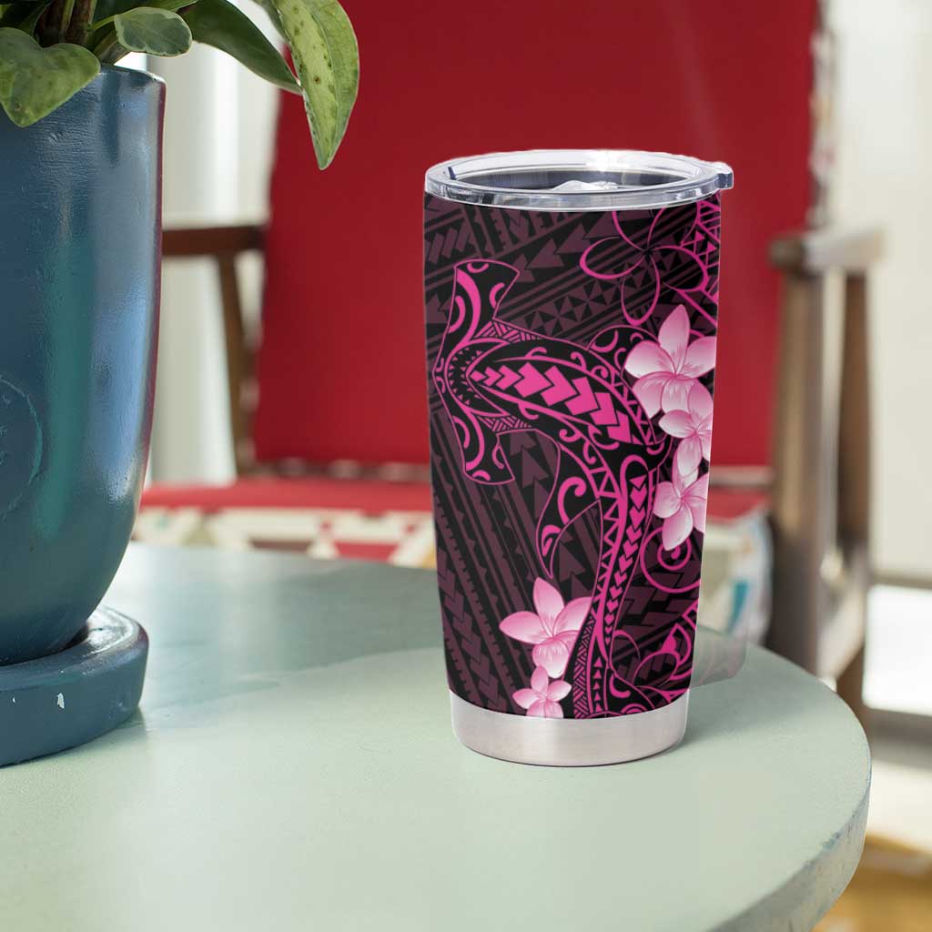 Pink Hawaii Tumbler Cup Hammerhead Shark Tattoo Curve Polynesian LT14 - Polynesian Pride