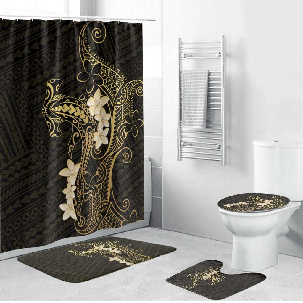 Black and Gold Hawaii Bathroom Set Hammerhead Shark Tattoo Curve Polynesian LT14 Bathroom Set (4 pcs) Black - Polynesian Pride