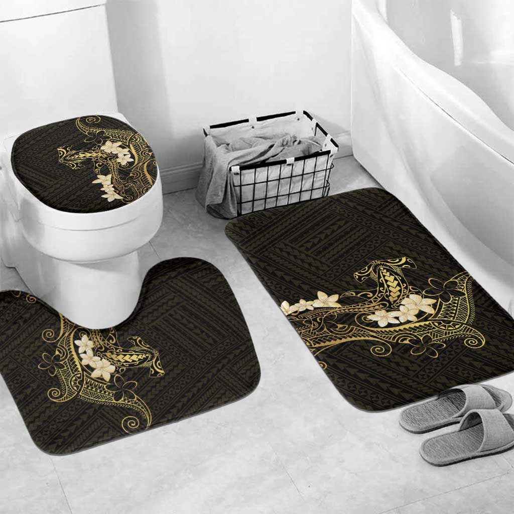 Black and Gold Hawaii Bathroom Set Hammerhead Shark Tattoo Curve Polynesian LT14 Mat Set Only (3 pcs) One Size Black - Polynesian Pride