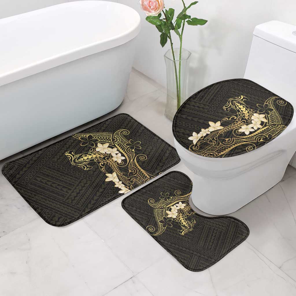 Black and Gold Hawaii Bathroom Set Hammerhead Shark Tattoo Curve Polynesian LT14 - Polynesian Pride