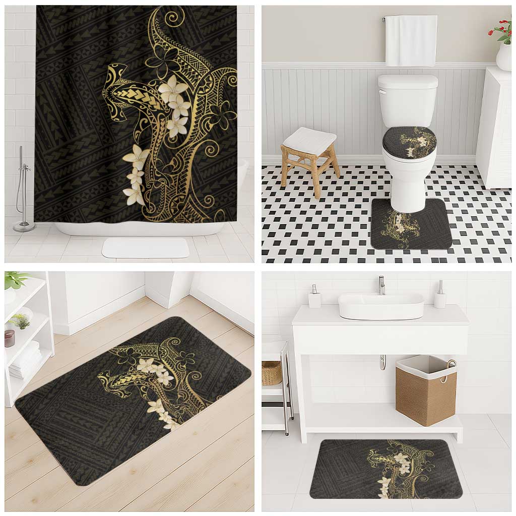 Black and Gold Hawaii Bathroom Set Hammerhead Shark Tattoo Curve Polynesian LT14 - Polynesian Pride