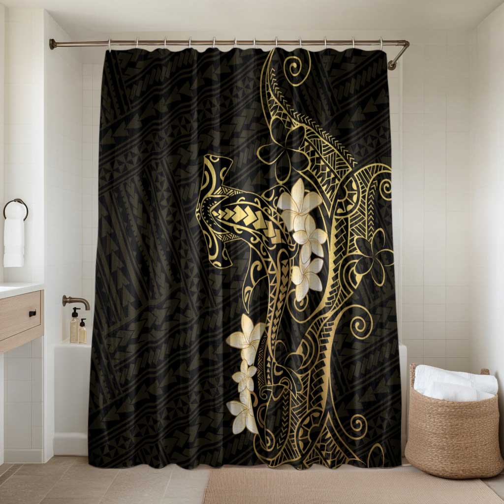 Black and Gold Hawaii Bathroom Set Hammerhead Shark Tattoo Curve Polynesian LT14 Shower Curtain Only Black - Polynesian Pride