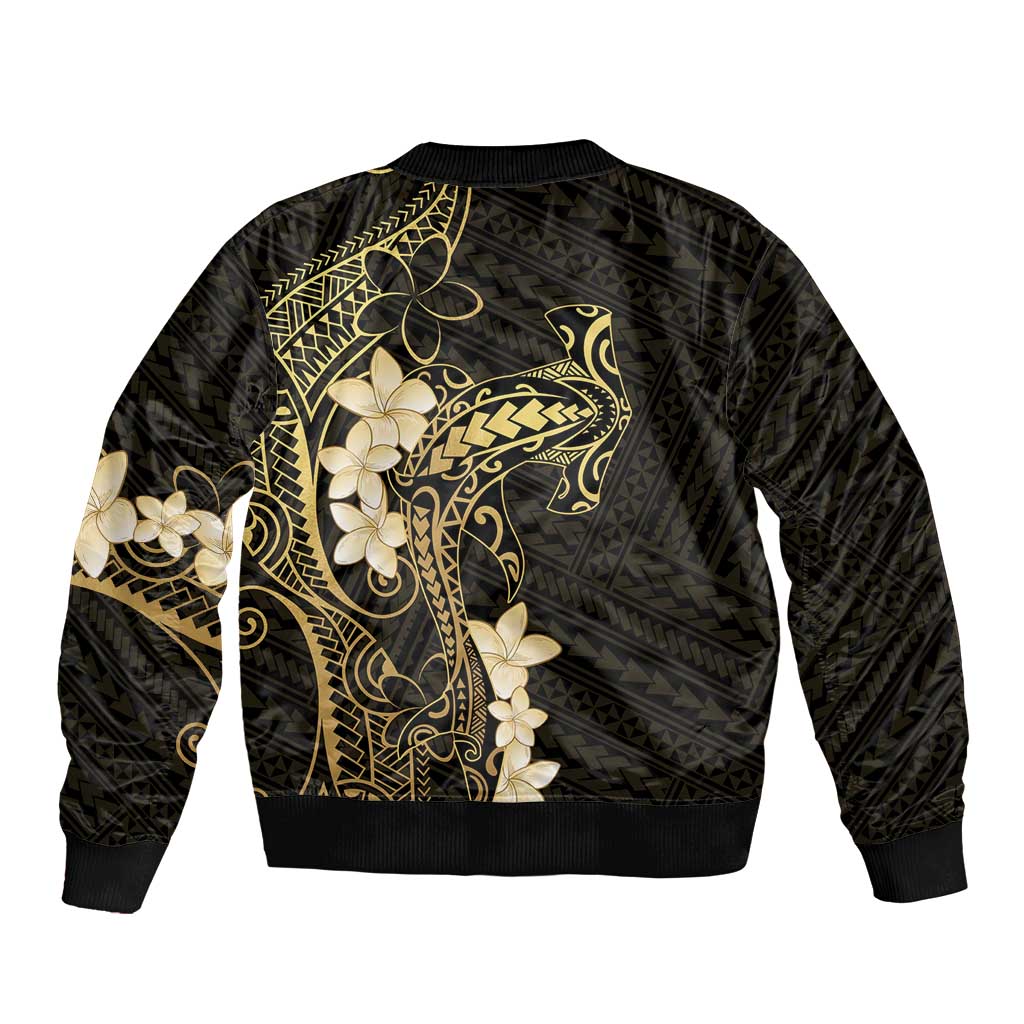 Black and Gold Hawaii Bomber Jacket Hammerhead Shark Tattoo Curve Polynesian LT14 - Polynesian Pride