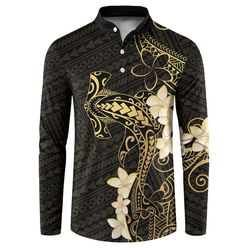 Black and Gold Hawaii Button Sweatshirt Hammerhead Shark Tattoo Curve Polynesian LT14 Black - Polynesian Pride