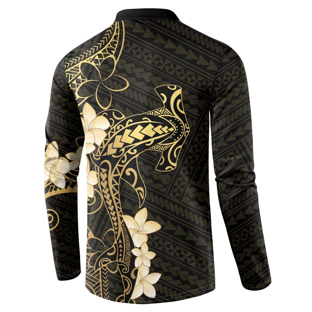 Black and Gold Hawaii Button Sweatshirt Hammerhead Shark Tattoo Curve Polynesian LT14 - Polynesian Pride
