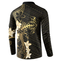 Black and Gold Hawaii Button Sweatshirt Hammerhead Shark Tattoo Curve Polynesian LT14 - Polynesian Pride