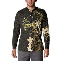 Black and Gold Hawaii Button Sweatshirt Hammerhead Shark Tattoo Curve Polynesian LT14 - Polynesian Pride