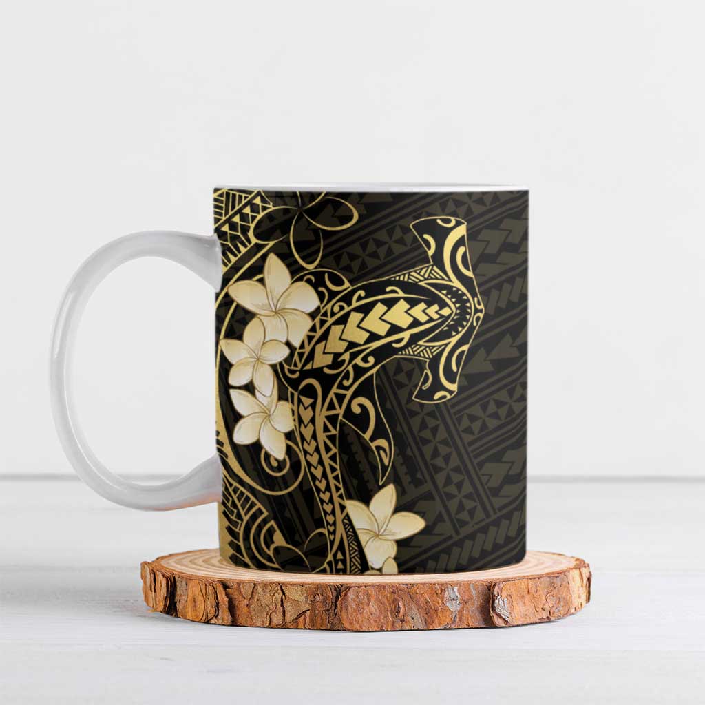 Black and Gold Hawaii Ceramic Mug Hammerhead Shark Tattoo Curve Polynesian LT14 Black - Polynesian Pride