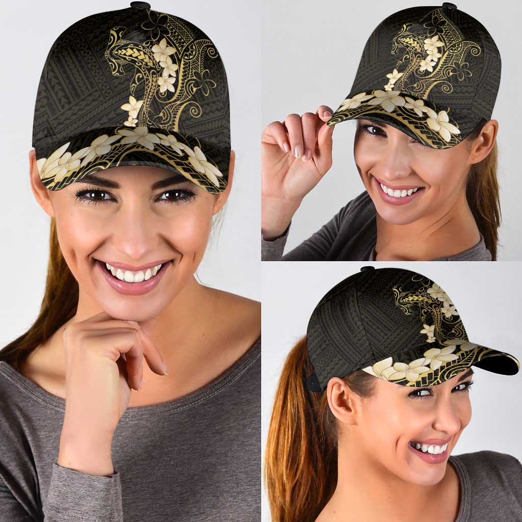 Black and Gold Hawaii Classic Cap Hammerhead Shark Tattoo Curve Polynesian LT14 - Polynesian Pride