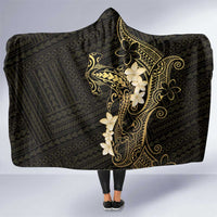 Black and Gold Hawaii Hooded Blanket Hammerhead Shark Tattoo Curve Polynesian LT14 One Size Black - Polynesian Pride