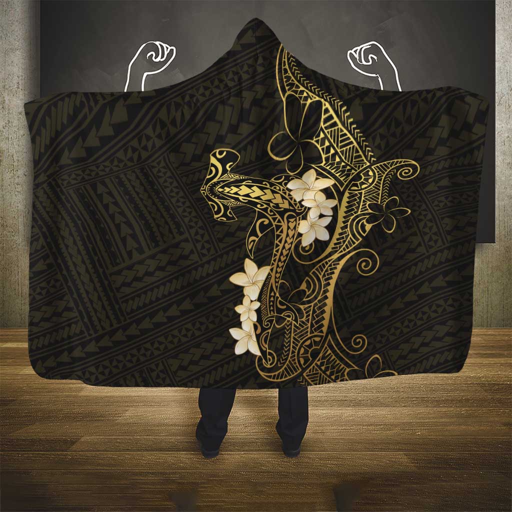Black and Gold Hawaii Hooded Blanket Hammerhead Shark Tattoo Curve Polynesian LT14 - Polynesian Pride