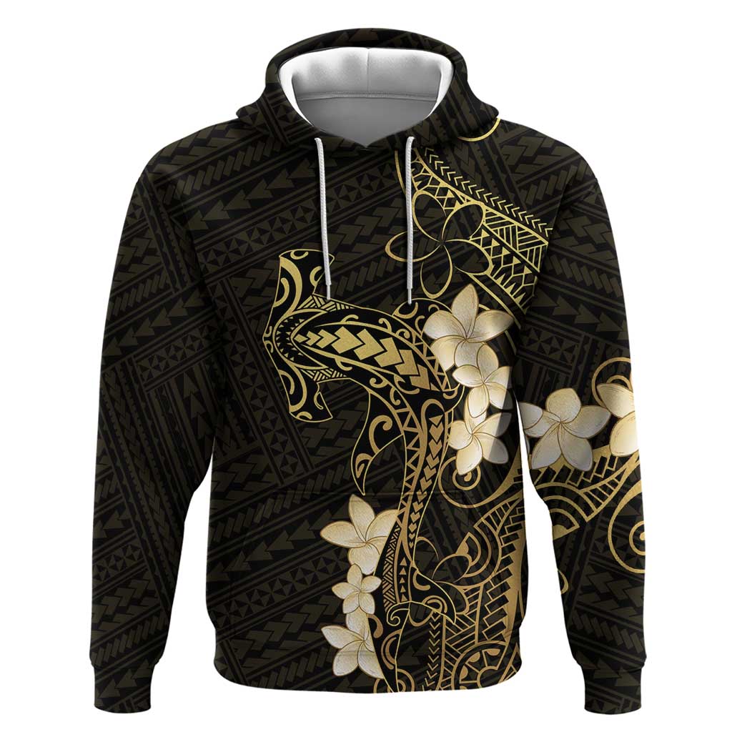 Black and Gold Hawaii Hoodie Hammerhead Shark Tattoo Curve Polynesian LT14 Pullover Hoodie Black - Polynesian Pride