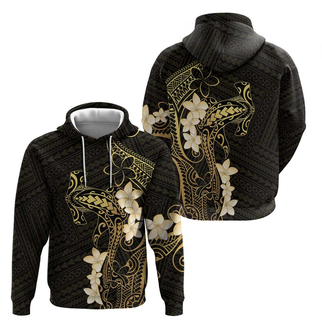 Black and Gold Hawaii Hoodie Hammerhead Shark Tattoo Curve Polynesian LT14 - Polynesian Pride
