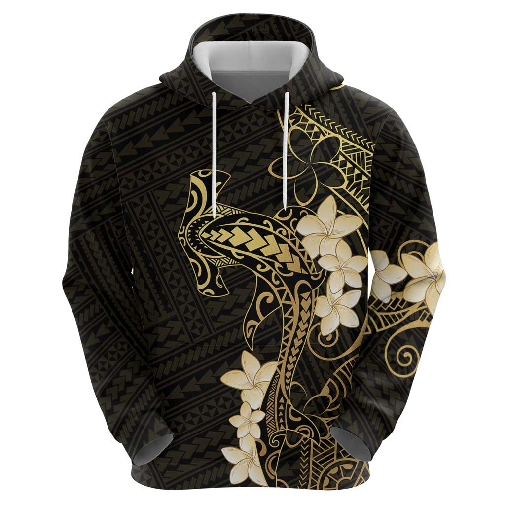 Black and Gold Hawaii Hoodie Hammerhead Shark Tattoo Curve Polynesian LT14 - Polynesian Pride