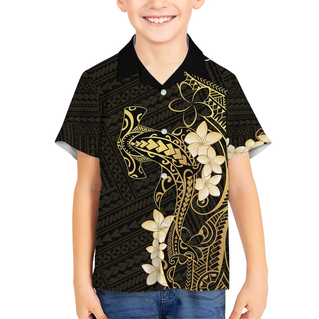 Black and Gold Hawaii Kid Hawaiian Shirt Hammerhead Shark Tattoo Curve Polynesian LT14 Kid Black - Polynesian Pride