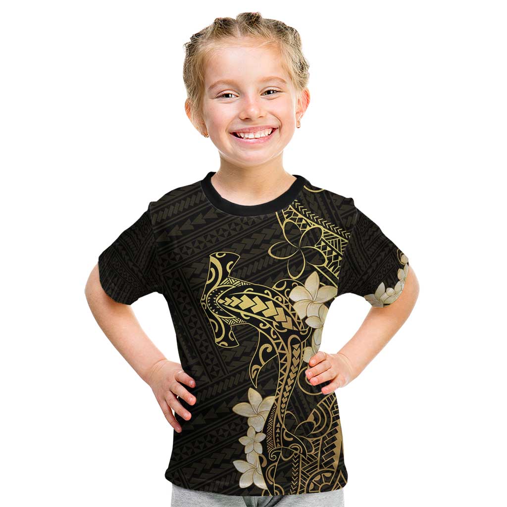 Black and Gold Hawaii Kid T Shirt Hammerhead Shark Tattoo Curve Polynesian LT14 Black - Polynesian Pride