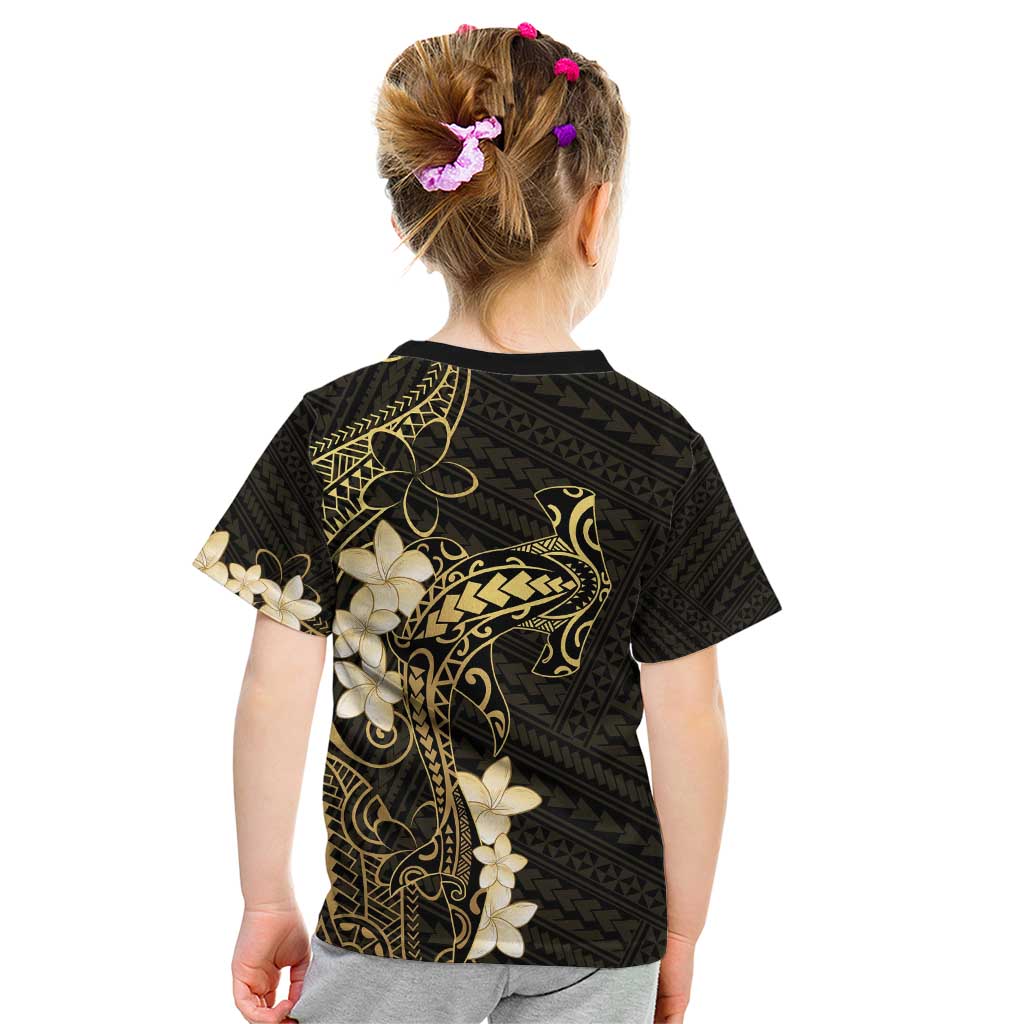 Black and Gold Hawaii Kid T Shirt Hammerhead Shark Tattoo Curve Polynesian LT14 - Polynesian Pride