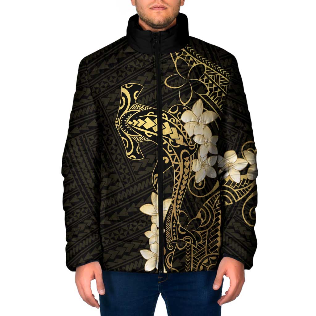 Black and Gold Hawaii Padded Jacket Hammerhead Shark Tattoo Curve Polynesian LT14 Men Black - Polynesian Pride