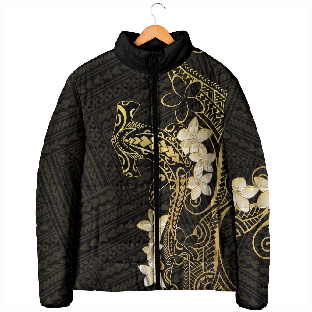 Black and Gold Hawaii Padded Jacket Hammerhead Shark Tattoo Curve Polynesian LT14 - Polynesian Pride