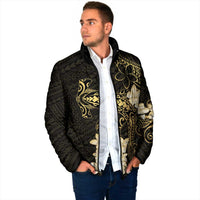 Black and Gold Hawaii Padded Jacket Hammerhead Shark Tattoo Curve Polynesian LT14 - Polynesian Pride