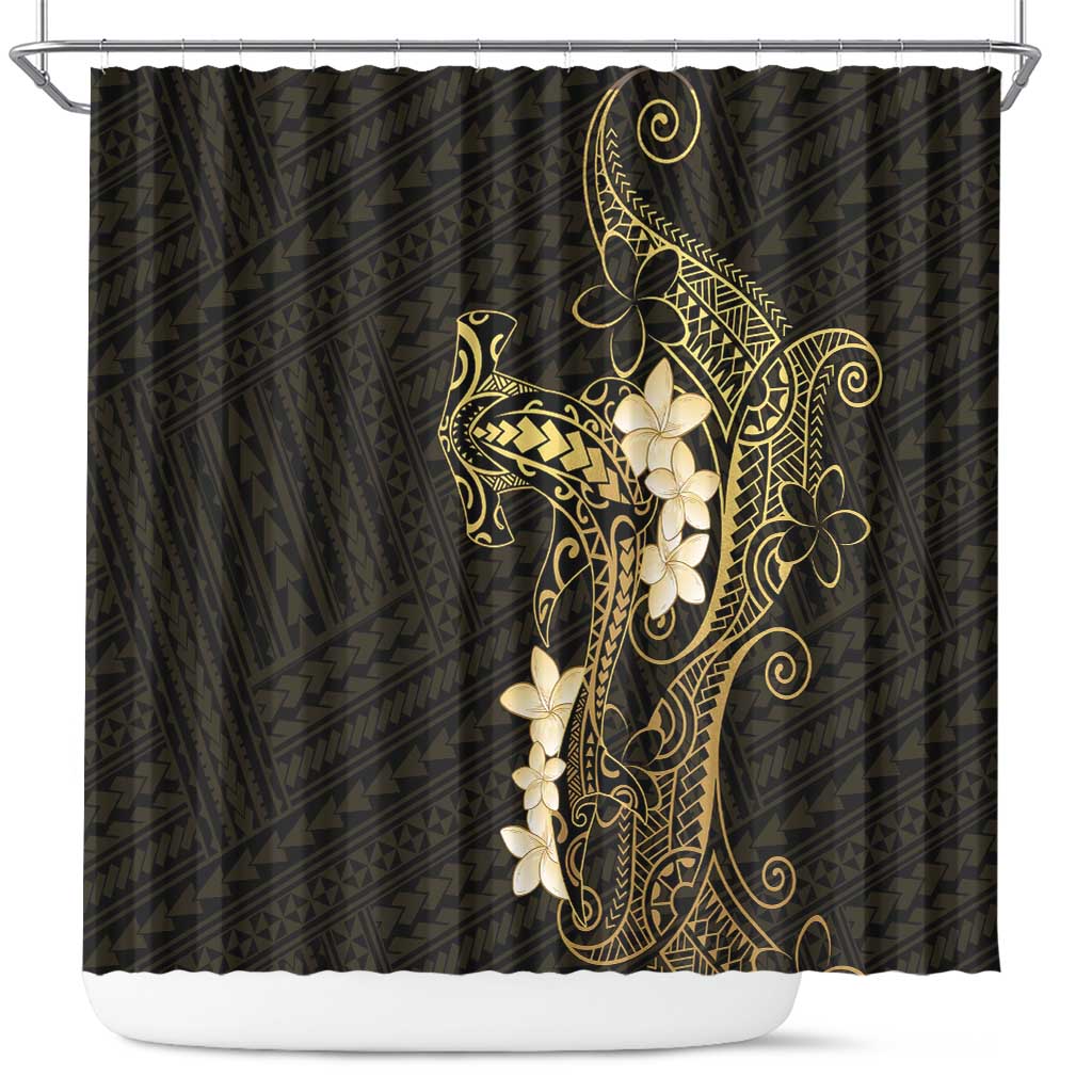 Black and Gold Hawaii Shower Curtain Hammerhead Shark Tattoo Curve Polynesian LT14 Black - Polynesian Pride