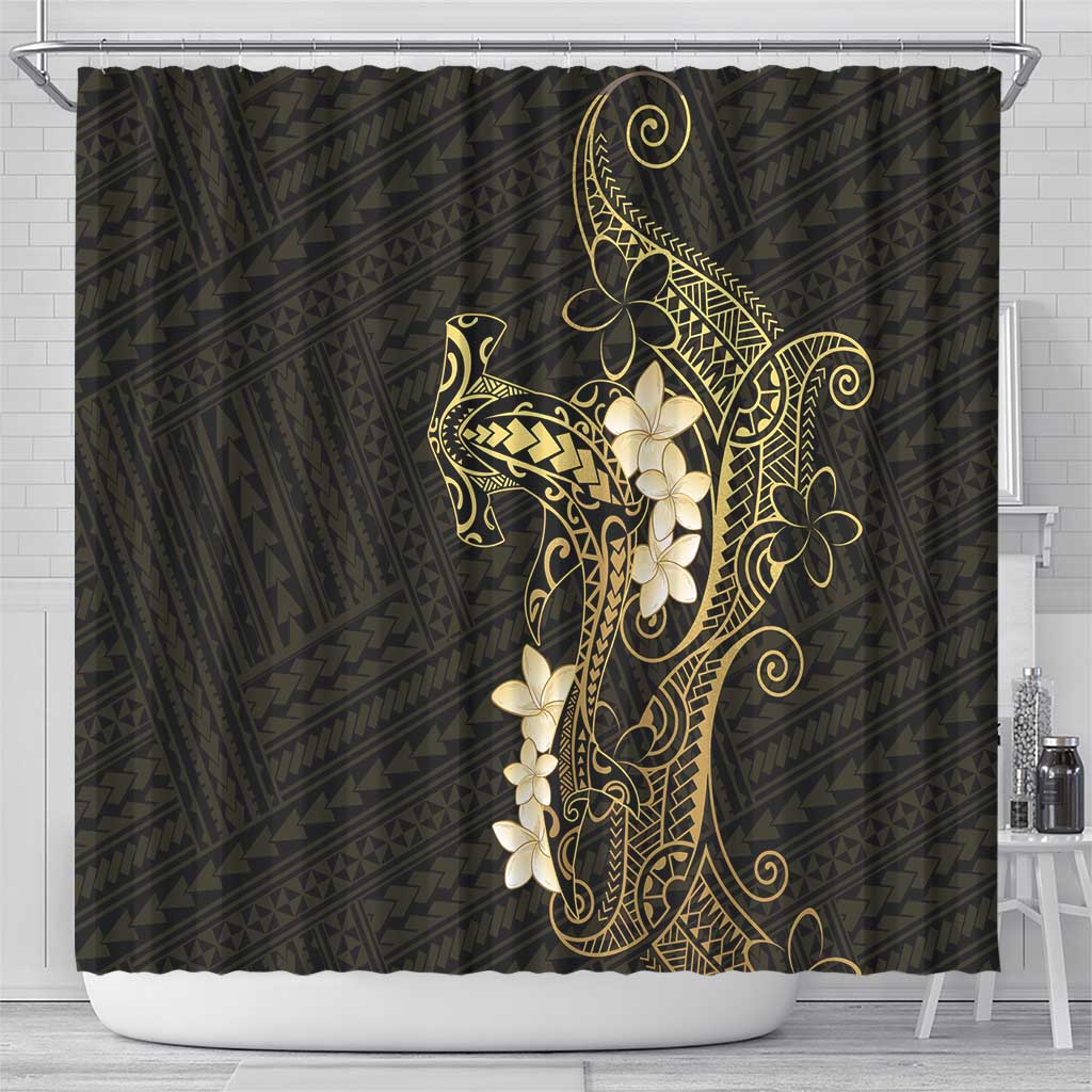 Black and Gold Hawaii Shower Curtain Hammerhead Shark Tattoo Curve Polynesian LT14 - Polynesian Pride