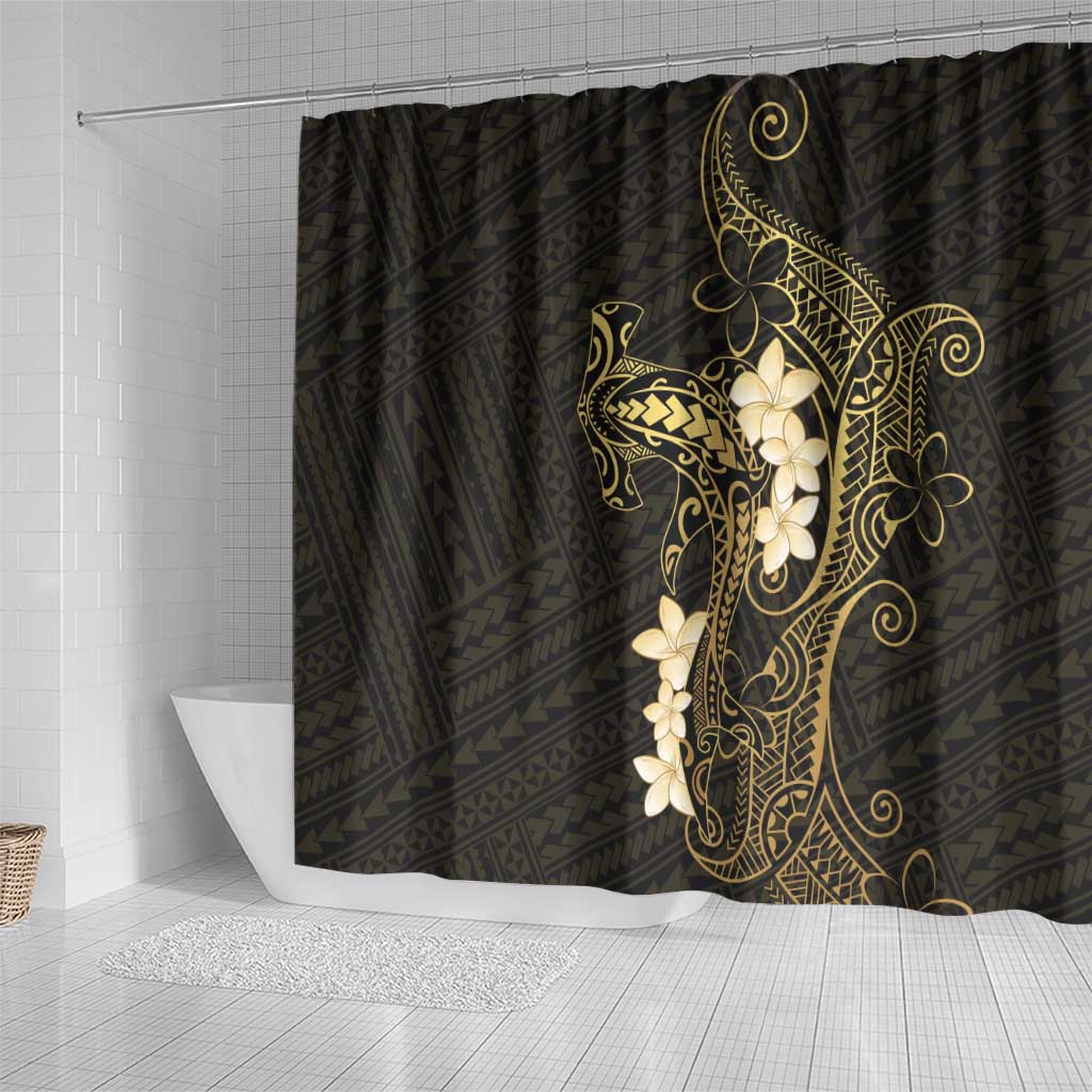 Black and Gold Hawaii Shower Curtain Hammerhead Shark Tattoo Curve Polynesian LT14 - Polynesian Pride