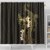 Black and Gold Hawaii Shower Curtain Hammerhead Shark Tattoo Curve Polynesian LT14 - Polynesian Pride