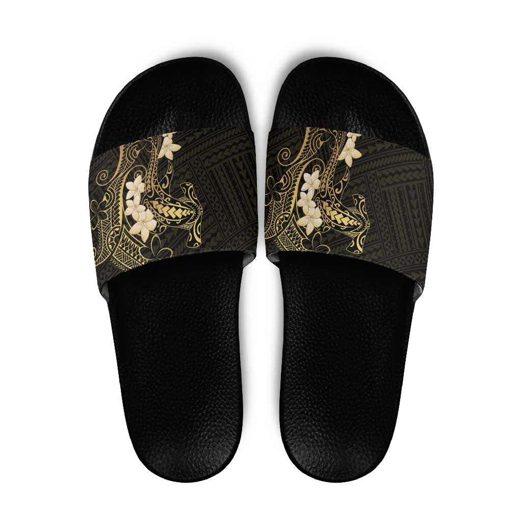 Black and Gold Hawaii Slide Sandals Hammerhead Shark Tattoo Curve Polynesian LT14 Black - Polynesian Pride