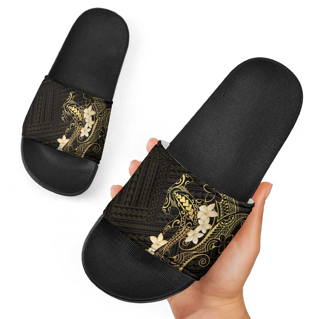 Black and Gold Hawaii Slide Sandals Hammerhead Shark Tattoo Curve Polynesian LT14 - Polynesian Pride
