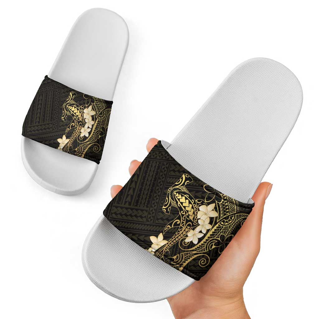 Black and Gold Hawaii Slide Sandals Hammerhead Shark Tattoo Curve Polynesian LT14 - Polynesian Pride