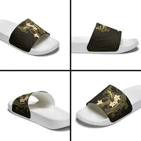 Black and Gold Hawaii Slide Sandals Hammerhead Shark Tattoo Curve Polynesian LT14 - Polynesian Pride