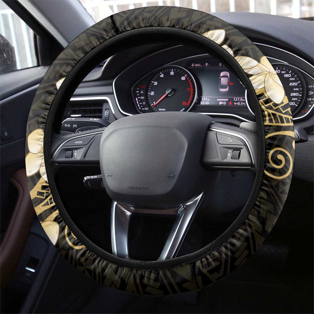 Black and Gold Hawaii Steering Wheel Cover Hammerhead Shark Tattoo Curve Polynesian LT14 - Polynesian Pride