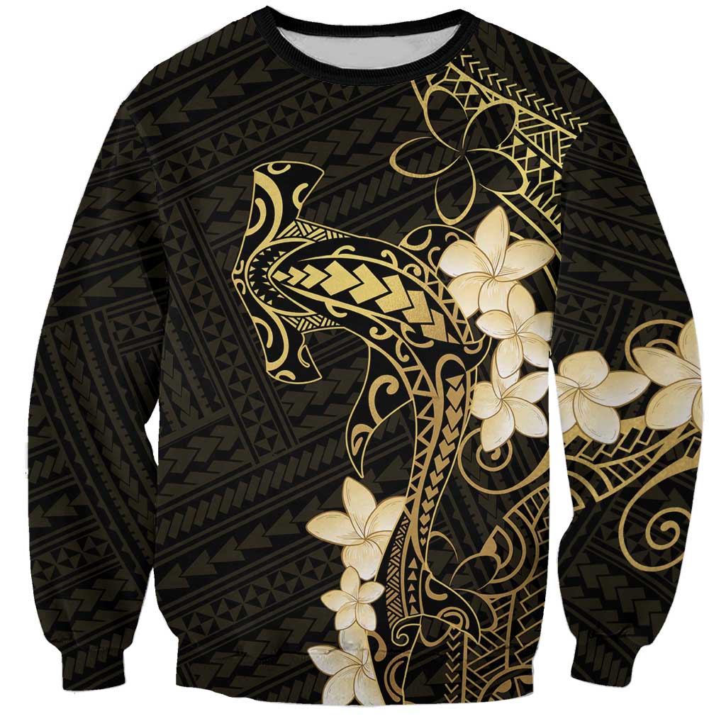 Black and Gold Hawaii Sweatshirt Hammerhead Shark Tattoo Curve Polynesian LT14 Unisex Black - Polynesian Pride