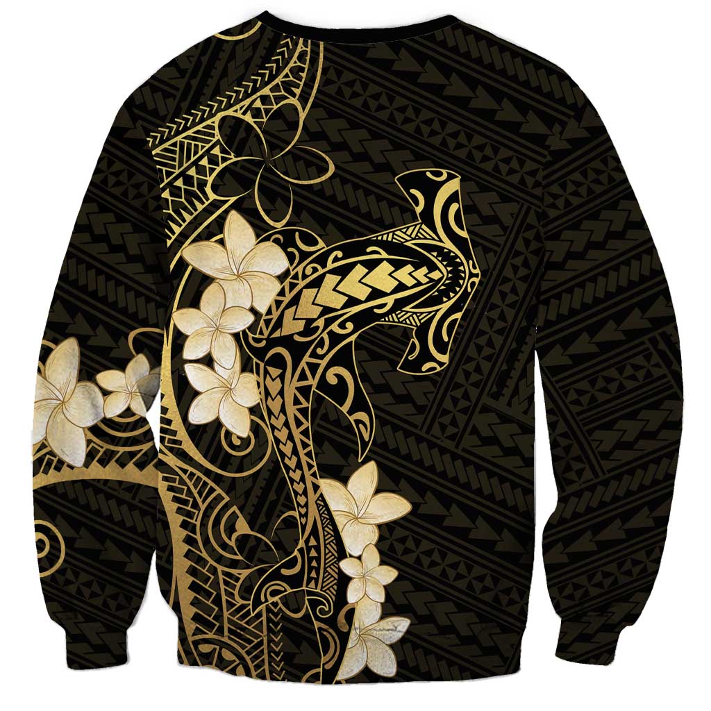 Black and Gold Hawaii Sweatshirt Hammerhead Shark Tattoo Curve Polynesian LT14 - Polynesian Pride