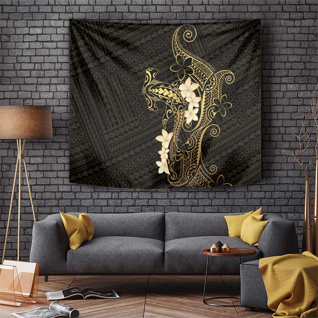 Black and Gold Hawaii Tapestry Hammerhead Shark Tattoo Curve Polynesian LT14 Black - Polynesian Pride