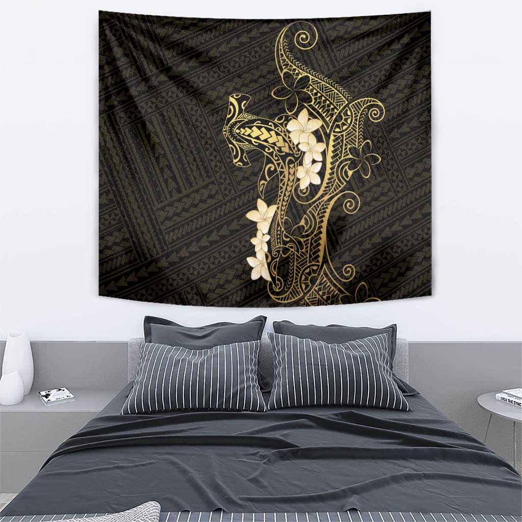 Black and Gold Hawaii Tapestry Hammerhead Shark Tattoo Curve Polynesian LT14 - Polynesian Pride