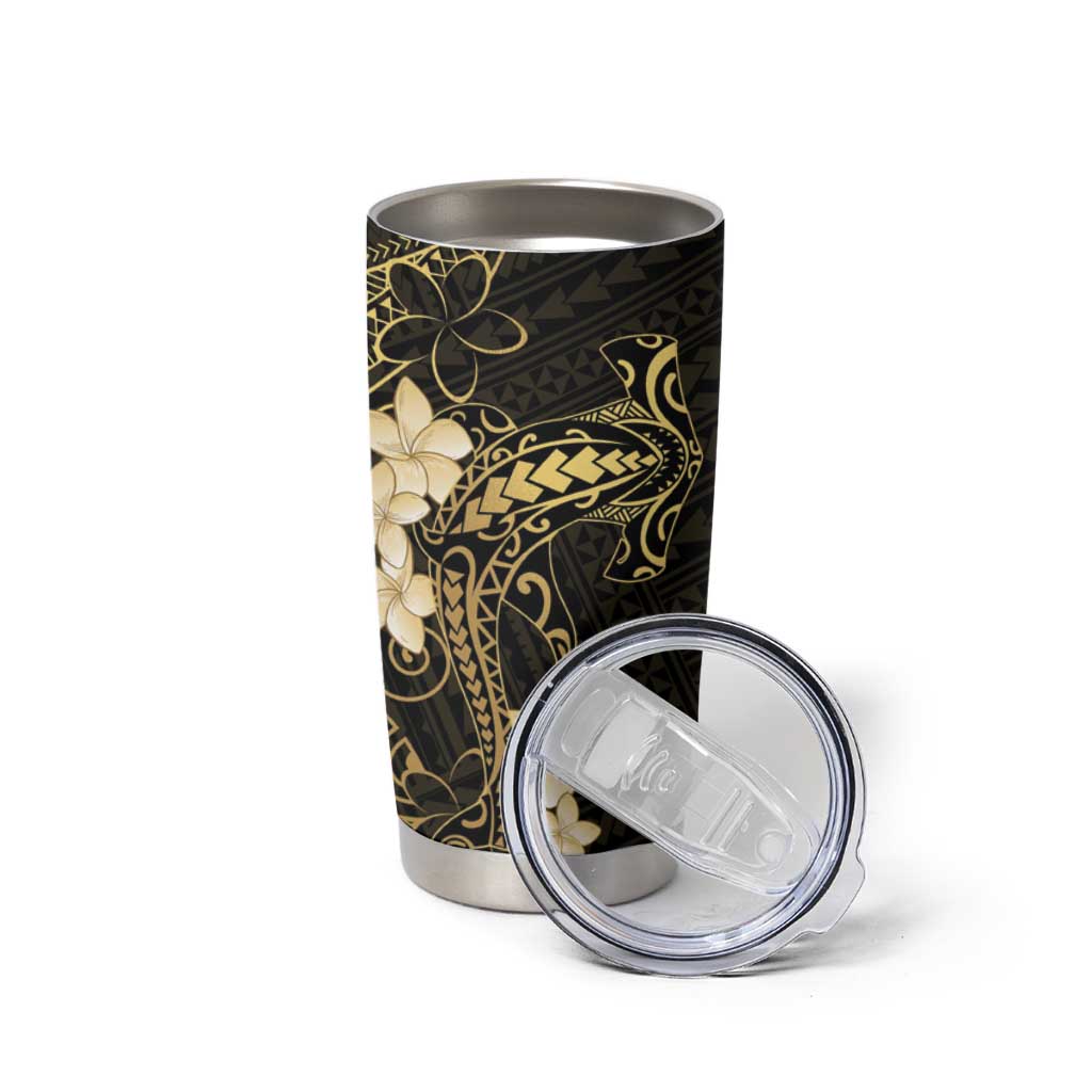 Black and Gold Hawaii Tumbler Cup Hammerhead Shark Tattoo Curve Polynesian LT14 - Polynesian Pride