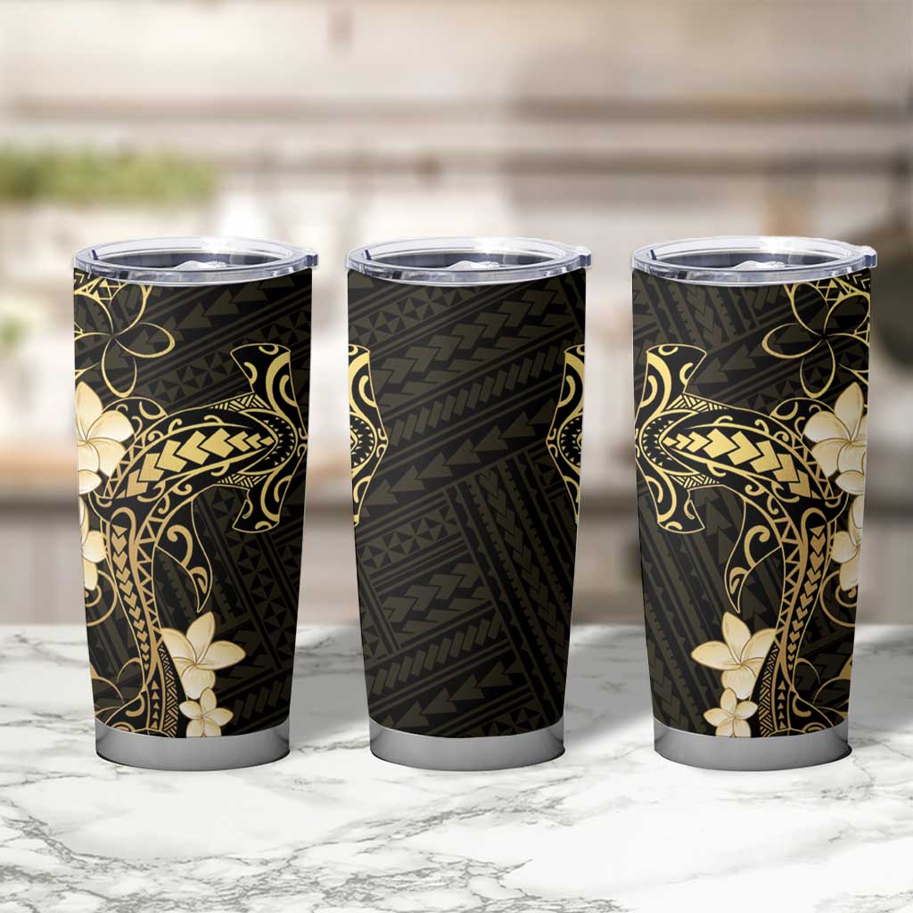 Black and Gold Hawaii Tumbler Cup Hammerhead Shark Tattoo Curve Polynesian LT14 - Polynesian Pride