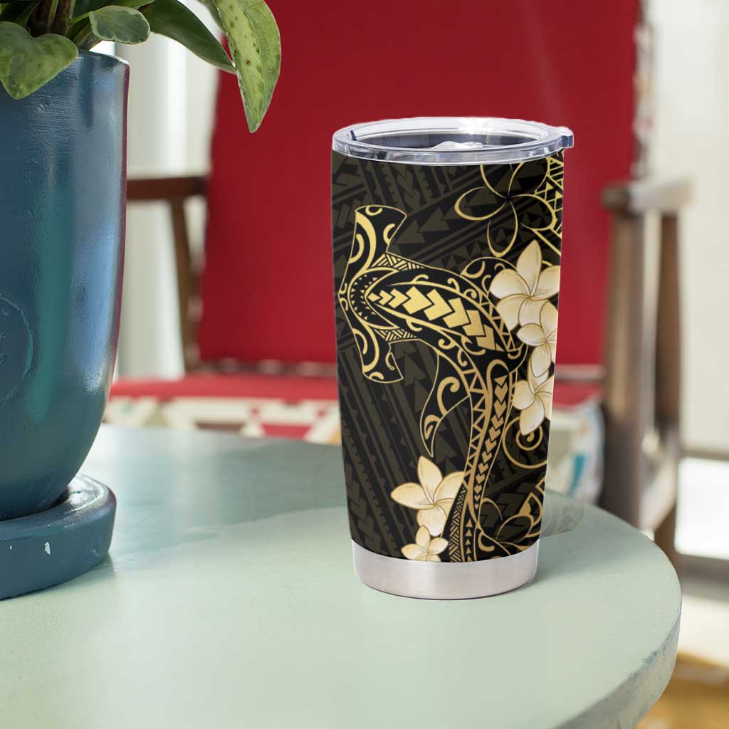 Black and Gold Hawaii Tumbler Cup Hammerhead Shark Tattoo Curve Polynesian LT14 - Polynesian Pride