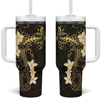 Black and Gold Hawaii Tumbler With Handle Hammerhead Shark Tattoo Curve Polynesian LT14 One Size: 40 oz Black - Polynesian Pride